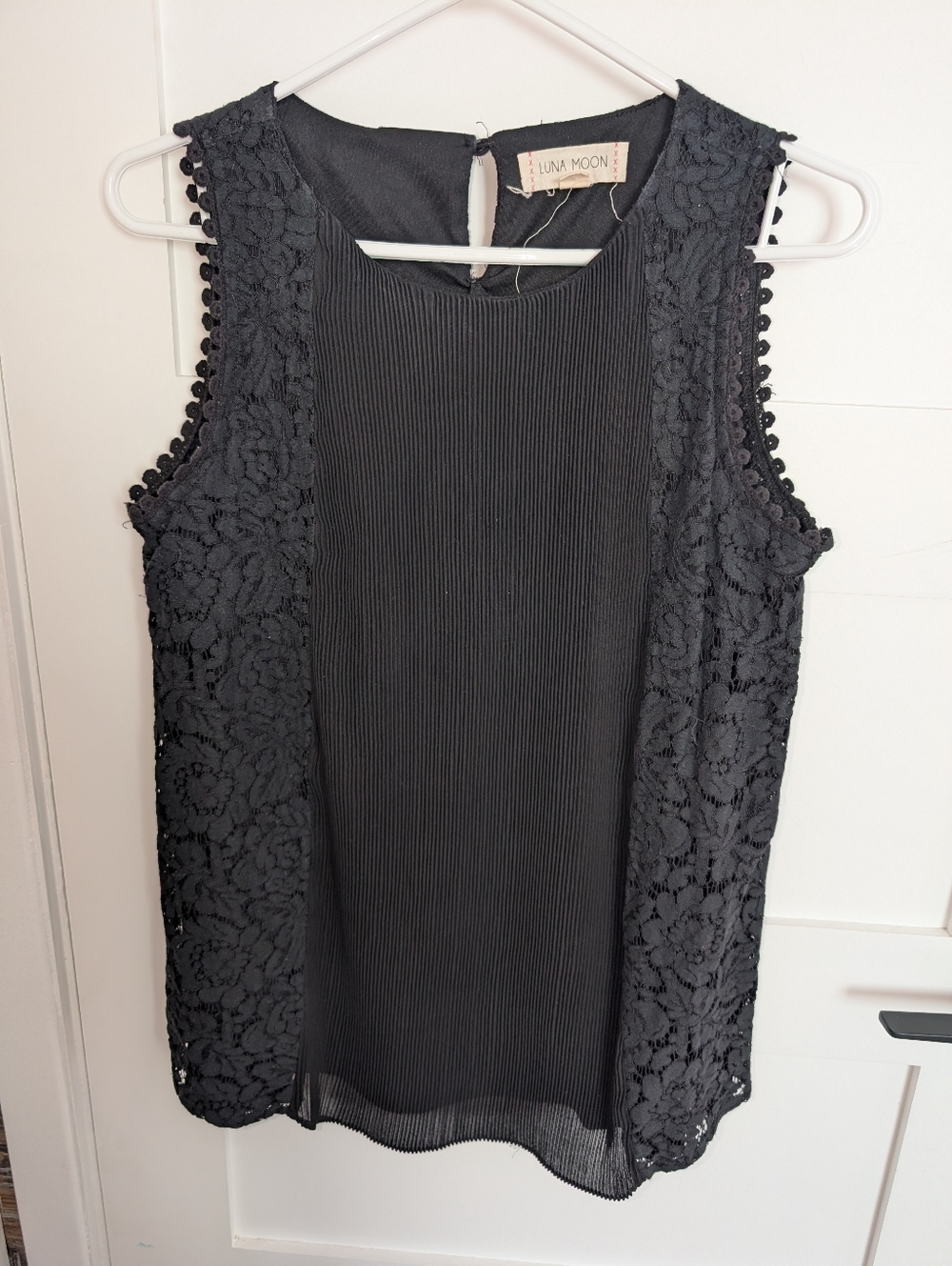 Black Lace-Trim Sleeveless Blouse